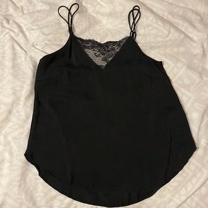 Black Satin Loose Top with Lace Cut Out